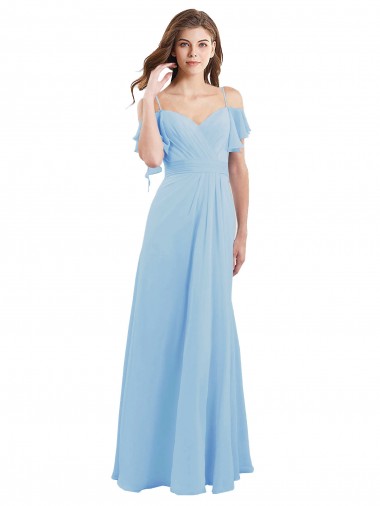 Soft Chiffon Spaghetti Straps Cold Shoulder Low Back Long Bridesmaid Dress Kent