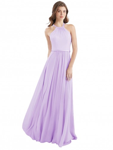 Chiffon Halter Neck Sleeveless Lilac Long Bridesmaid Dress / Evening Dress Kent