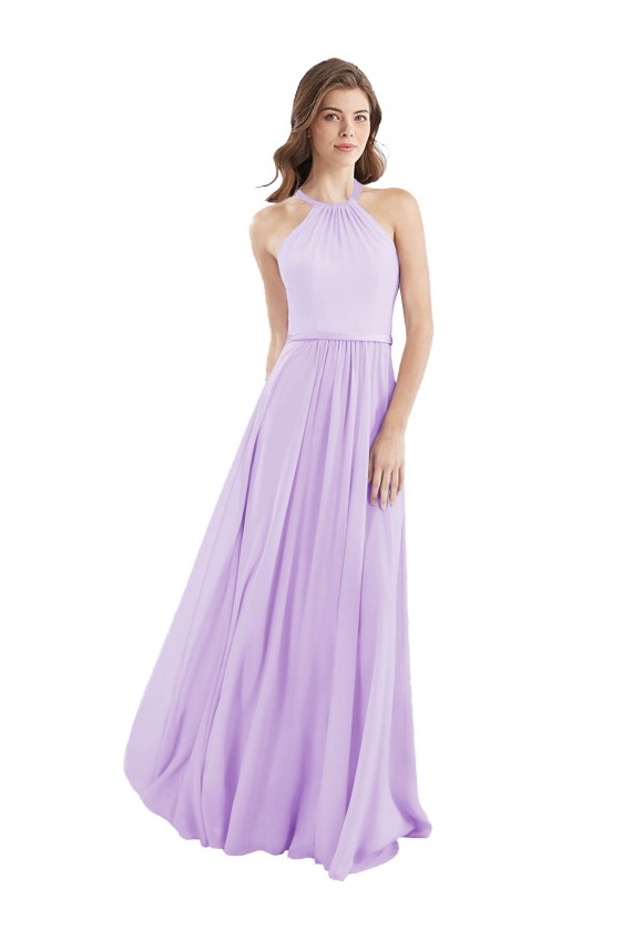 Chiffon Halter Neck Sleeveless Lilac Long Bridesmaid Dress / Evening Dress Kent
