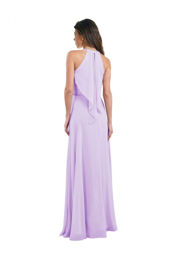 Chiffon Halter Neck Sleeveless Lilac Long Bridesmaid Dress / Evening Dress Kent