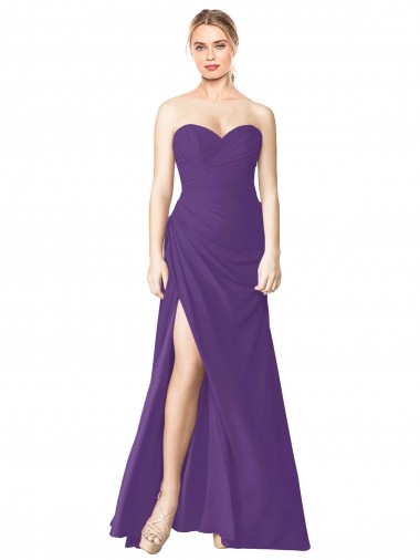 Soft Chiffon Sweetheart Sleeveless Low Back Plum Purple Long Bridesmaid Dress Kent