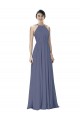Soft Chiffon Halter Neck Sleeveless Open Back Silver Stone Long Formal Dress / Bridesmaid Dress Kent