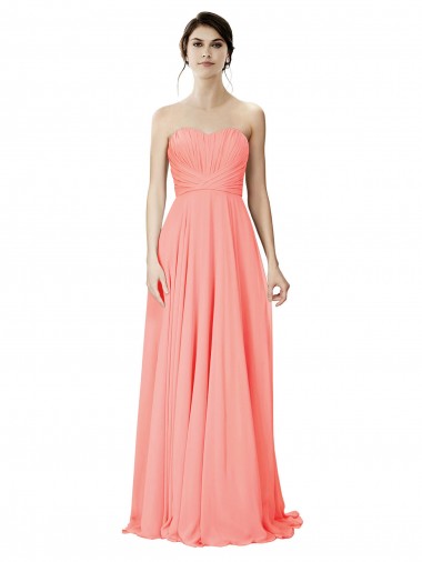 Soft Chiffon Strapless Sleeveless Peach Long Bridesmaid Dress Kent