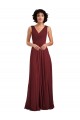 Soft Chiffon V-Neck Sleeveless V-Back Burgundy Long Bridesmaid Dress Kent