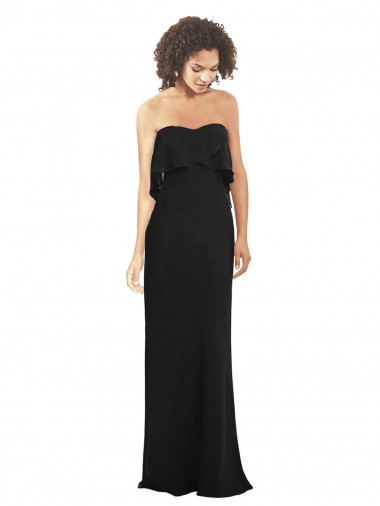 Soft Chiffon Sweetheart Sleeveless Black Long Bridesmaid Dress Kent