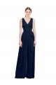 Chiffon V-Neck Sleeveless Dark Navy Long Wedding Party Dress Kent