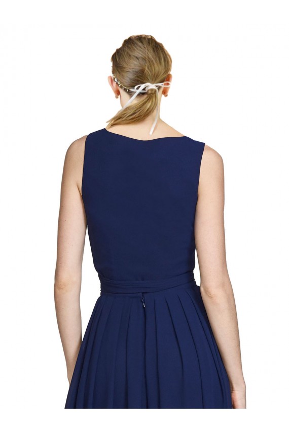 Chiffon V-Neck Sleeveless Dark Navy Long Wedding Party Dress Kent