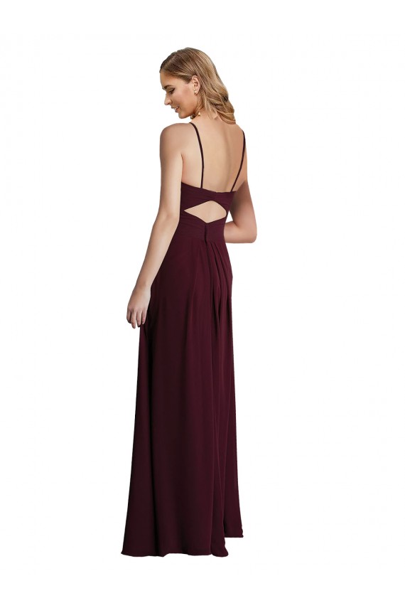 Chiffon Spaghetti Straps Sleeveless Keyhole Back Long Wedding Party Dress Kent