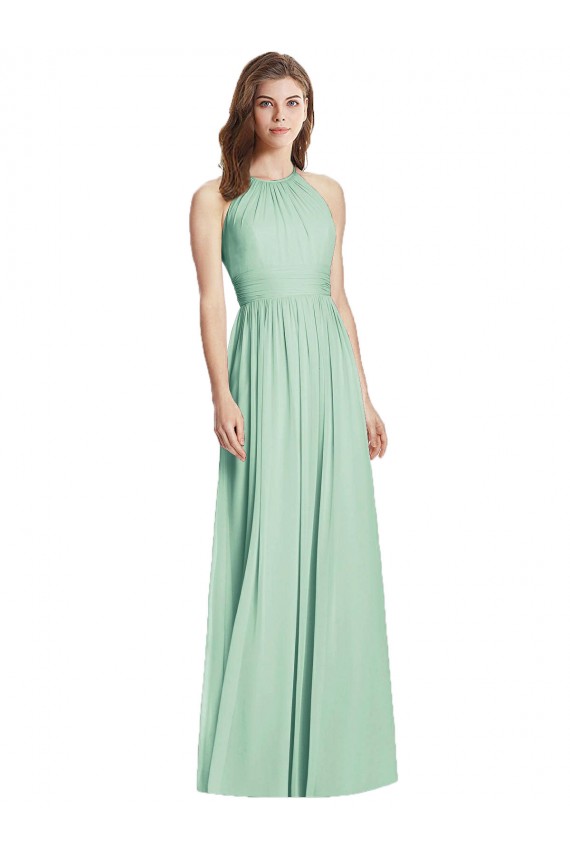 Soft Chiffon Halter Neck Sleeveless Open Back Long Semi Formal Evening Dress / Bridesmaid Dress Kent