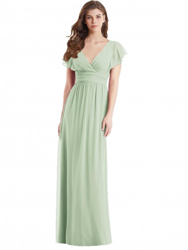 Soft Chiffon V-Neck Flutter Sleeves Open Back Long Bridesmaid Dress Kent
