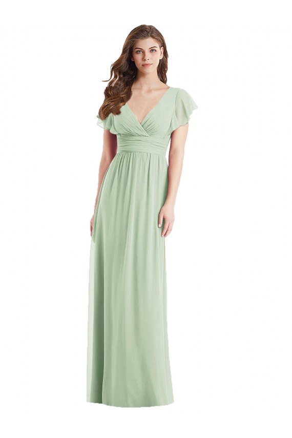 Soft Chiffon V-Neck Flutter Sleeves Open Back Long Bridesmaid Dress Kent