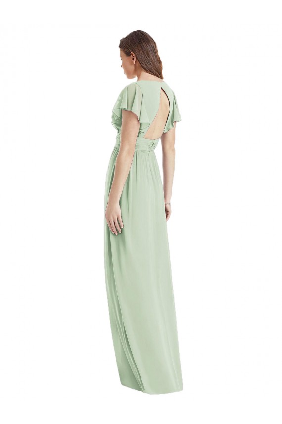 Soft Chiffon V-Neck Flutter Sleeves Open Back Long Bridesmaid Dress Kent