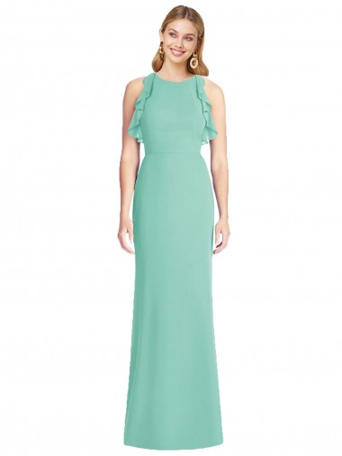 Soft Chiffon Jewel Neck Sleeveless Open Back Long Bridesmaid Dress Kent