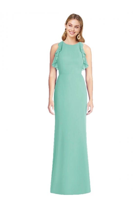 Soft Chiffon Jewel Neck Sleeveless Open Back Long Bridesmaid Dress Kent