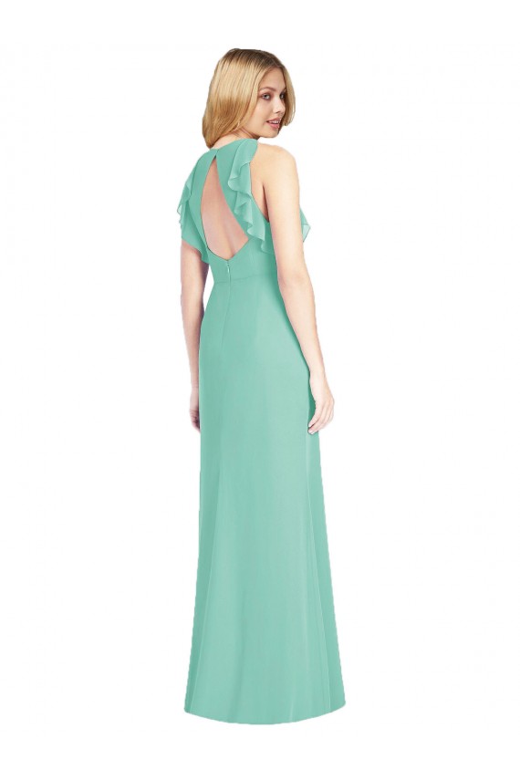 Soft Chiffon Jewel Neck Sleeveless Open Back Long Bridesmaid Dress Kent