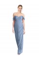 Soft Chiffon Off the Shoulder Sleeveless Low Back Dusty Blue Long Semi Formal Evening Dress / Bridesmaid Dress Kent