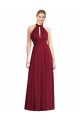 Soft Chiffon Halter Neck Sleeveless Open Back Burgundy Long Semi Formal Evening Dress / Bridesmaid Dress Kent