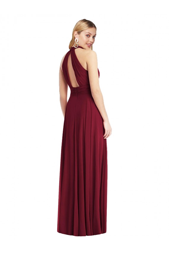 Soft Chiffon Halter Neck Sleeveless Open Back Burgundy Long Semi Formal Evening Dress / Bridesmaid Dress Kent