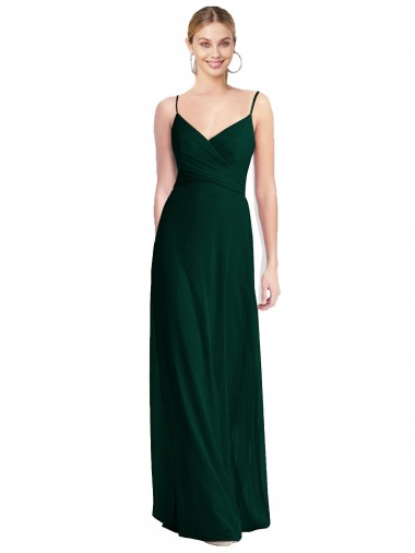 Soft Chiffon Spaghetti Straps Sleeveless Low Back Ever Green Long Bridesmaid Dress Kent