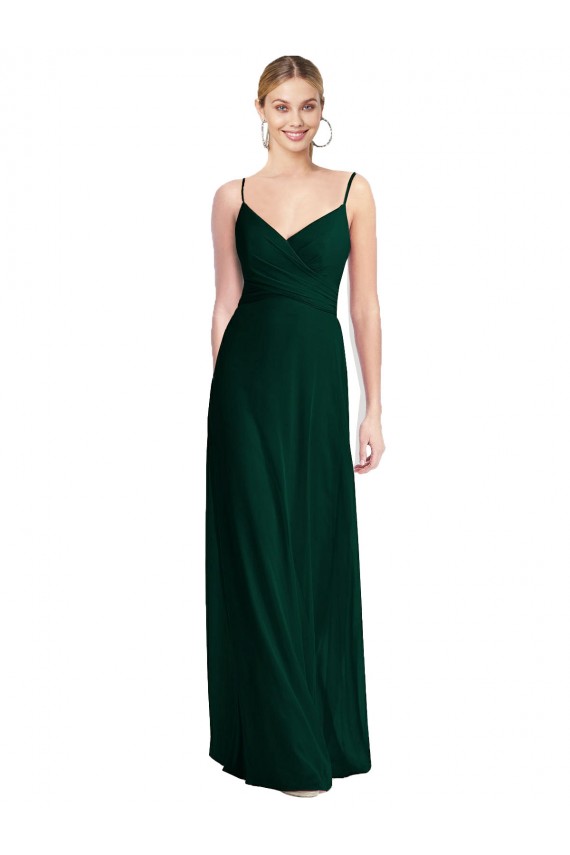 Soft Chiffon Spaghetti Straps Sleeveless Low Back Ever Green Long Bridesmaid Dress Kent