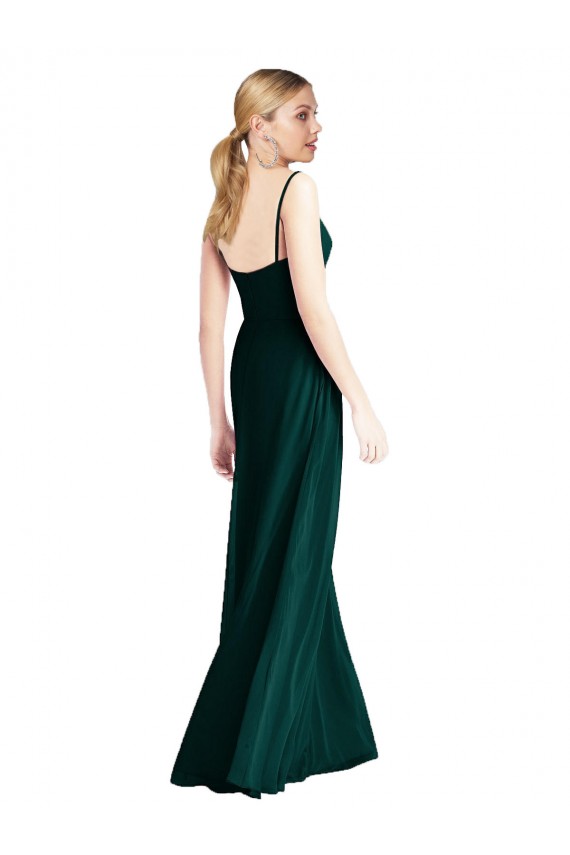 Soft Chiffon Spaghetti Straps Sleeveless Low Back Ever Green Long Bridesmaid Dress Kent