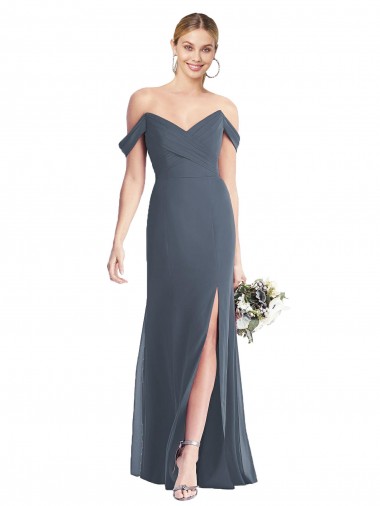 Soft Chiffon Off the Shoulder Sleeveless Open Back Long Bridesmaid Dress Kent