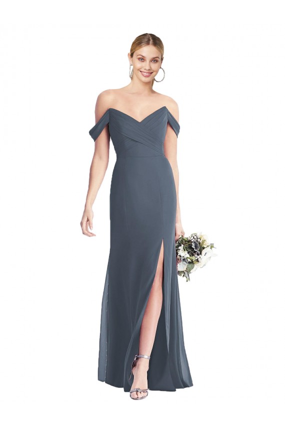 Soft Chiffon Off the Shoulder Sleeveless Open Back Long Bridesmaid Dress Kent