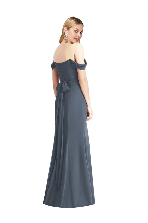 Soft Chiffon Off the Shoulder Sleeveless Open Back Long Bridesmaid Dress Kent