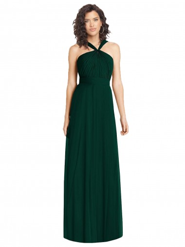 Soft Chiffon Halter Neck Sleeveless Ever Green Long Bridesmaid Dress Kent