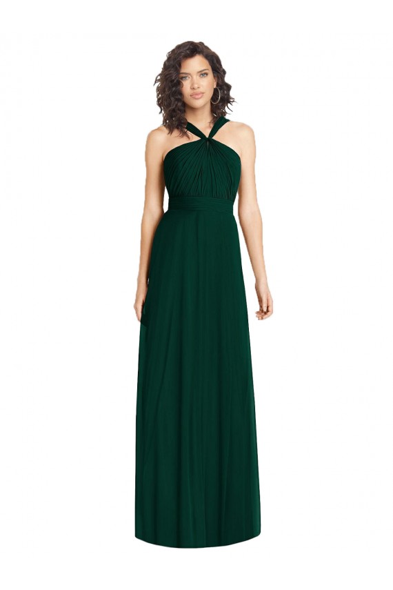 Soft Chiffon Halter Neck Sleeveless Ever Green Long Bridesmaid Dress Kent
