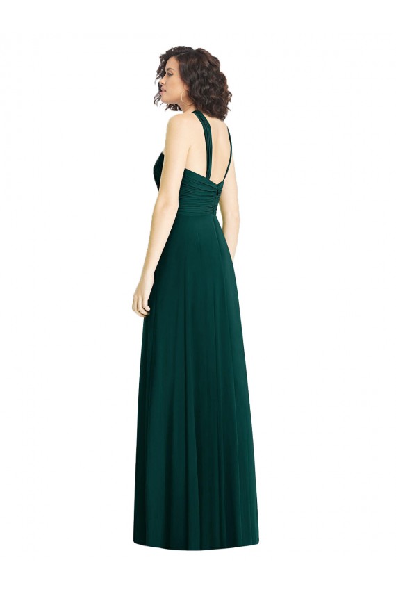 Soft Chiffon Halter Neck Sleeveless Ever Green Long Bridesmaid Dress Kent