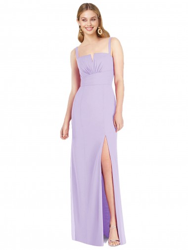 Soft Chiffon Spaghetti Straps Sleeveless Lilac Long Bridesmaid Dress Kent