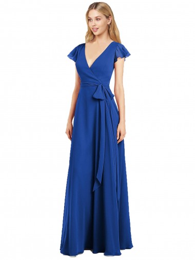 Lxue Chiffon V-Neck Flutter Sleeves Long Bridesmaid Dress Kent
