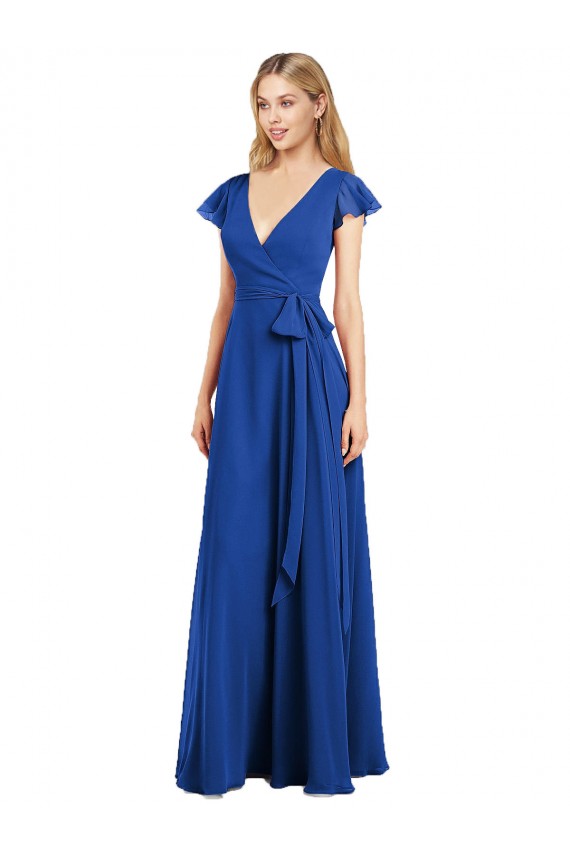 Lxue Chiffon V-Neck Flutter Sleeves Long Bridesmaid Dress Kent