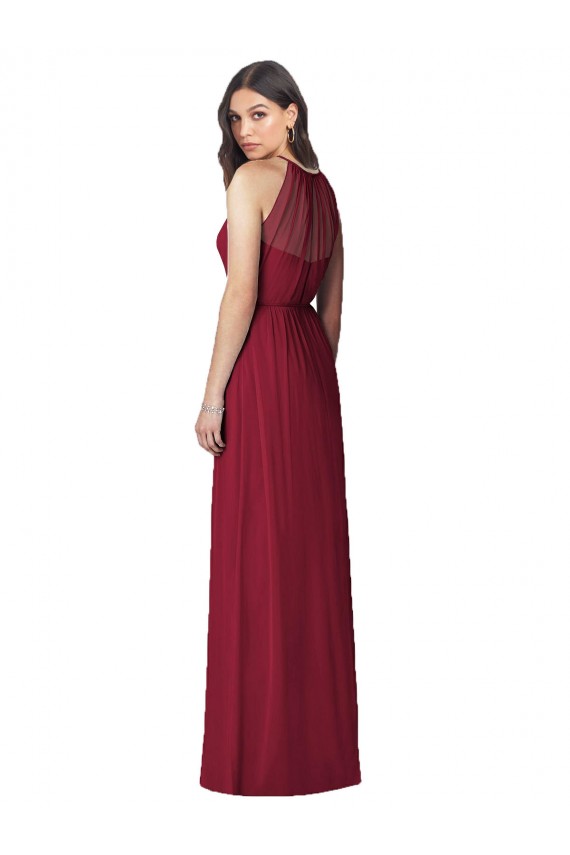 Soft Chiffon Halter Neck Sleeveless Burgundy Long Bridesmaid Dress Kent