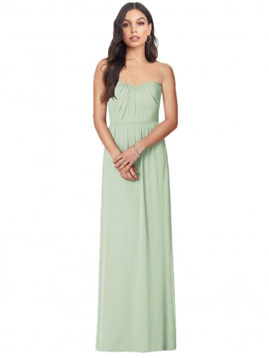 Soft Chiffon Strapless Sleeveless Sage Long Bridesmaid Dress Kent