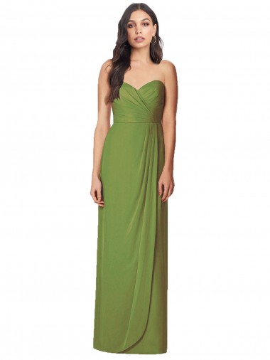 Soft Chiffon Sweetheart Sleeveless Olive Green Long Bridesmaid Dress Kent