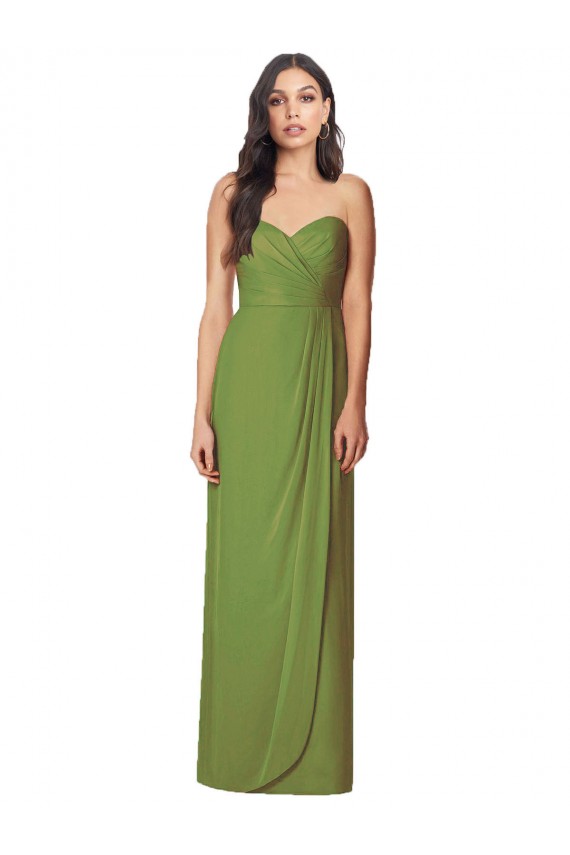 Soft Chiffon Sweetheart Sleeveless Olive Green Long Bridesmaid Dress Kent