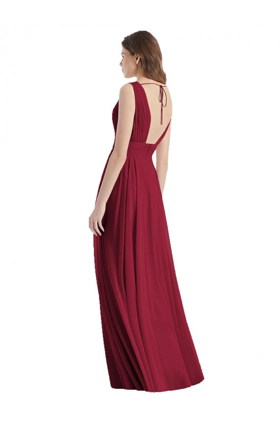 Lxue Chiffon V-Neck Sleeveless Tie Back Long Bridesmaid Dress Kent