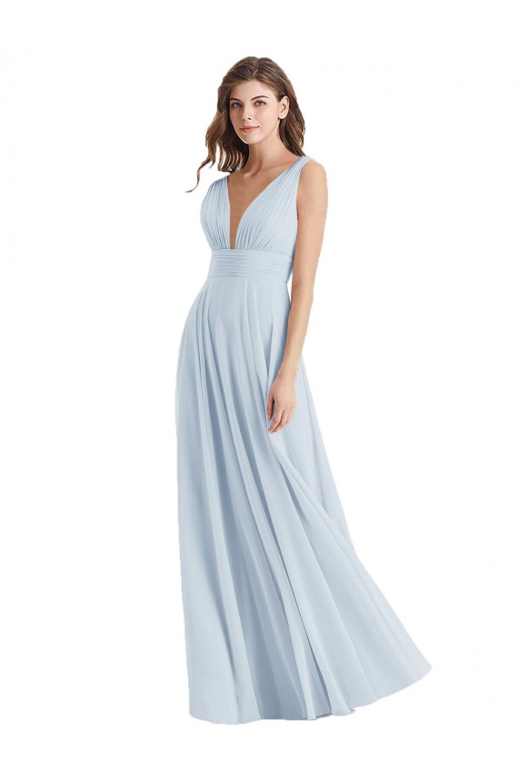 Lxue Chiffon V-Neck Sleeveless Tie Back Long Bridesmaid Dress Kent
