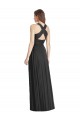 Soft Chiffon V-Neck Sleeveless Open Back Black Long Bridesmaid Dress Kent
