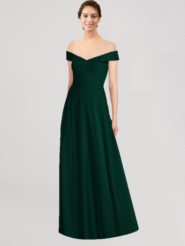 Soft Chiffon Off the Shoulder Sleeveless Ever Green Long Formal Dress / Bridesmaid Dress Kent