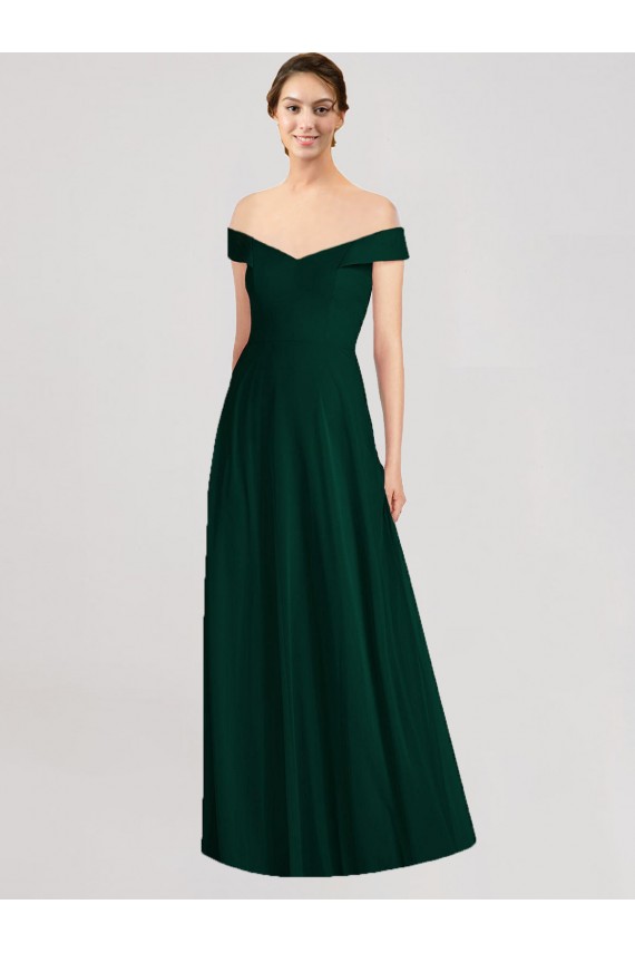 Soft Chiffon Off the Shoulder Sleeveless Ever Green Long Formal Dress / Bridesmaid Dress Kent