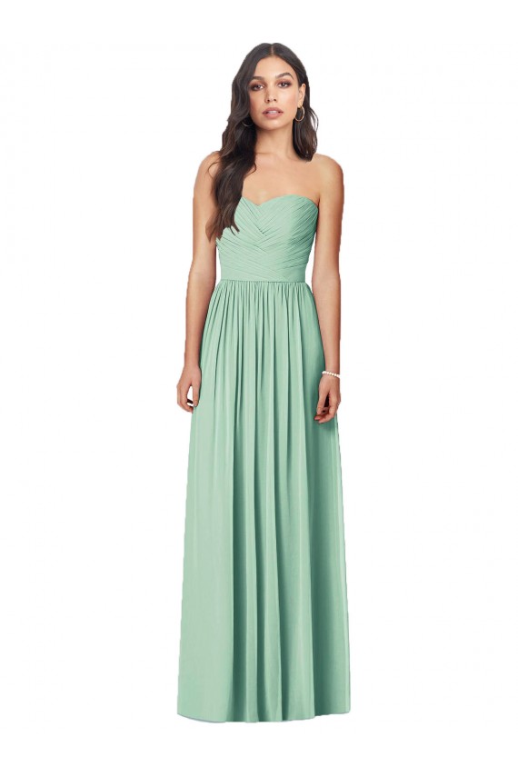 Soft Chiffon Sweetheart Sleeveless Mint Green Long Bridesmaid Dress Kent
