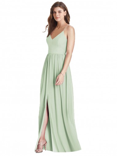 Soft Chiffon Spaghetti Straps Sleeveless Open Back Sage Long Semi Formal Evening Dress / Bridesmaid Dress Kent