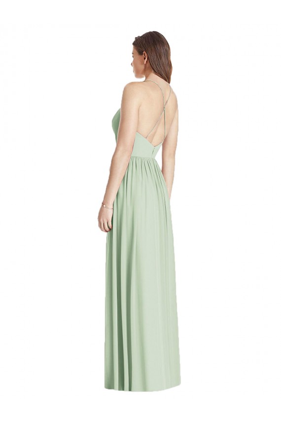 Soft Chiffon Spaghetti Straps Sleeveless Open Back Sage Long Semi Formal Evening Dress / Bridesmaid Dress Kent