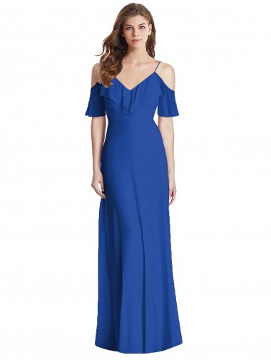 Soft Chiffon Spaghetti Straps Cold Shoulder V-Back Long Semi Formal Evening Dress / Bridesmaid Dress Kent