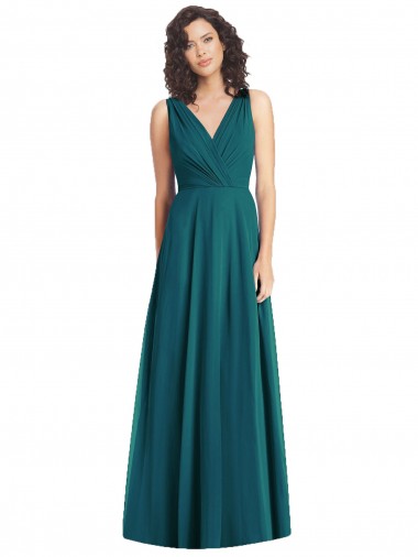 Chiffon V-Neck Sleeveless V-Back Hunter Long Wedding Party Dress Kent