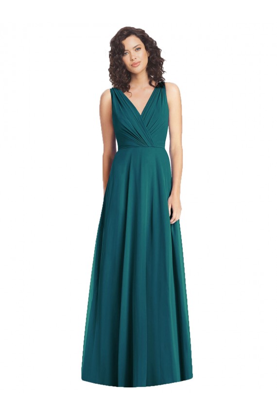 Chiffon V-Neck Sleeveless V-Back Hunter Long Wedding Party Dress Kent