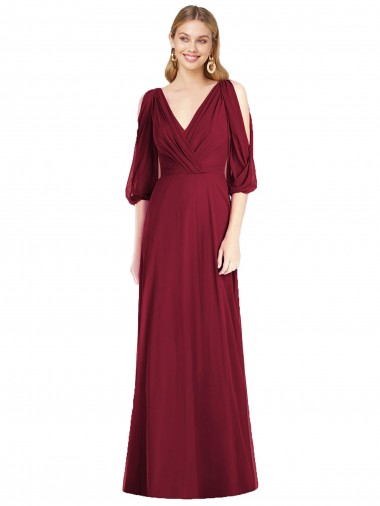 Soft Chiffon V-Neck Bell Sleeves V-Back Long Formal Dress / Bridesmaid Dress Kent
